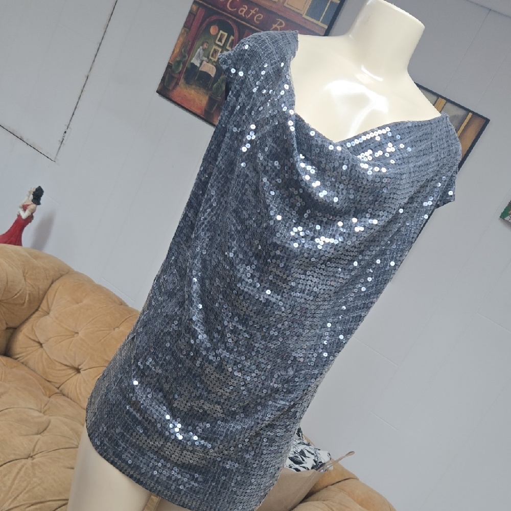 Michael Kors Silver Sequin Cowl Neck Tunic